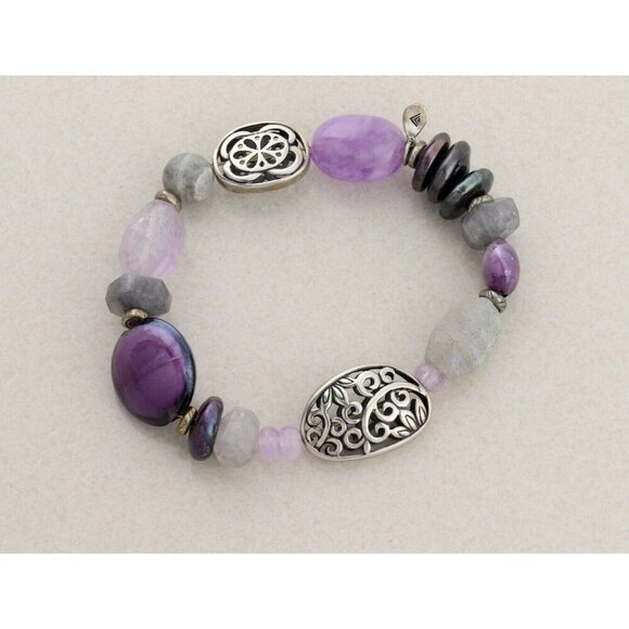 Sterling Silver Canyon Stretch Bracelet Amethyst Moonstone 7" Stretch Silpada - Picture 1 of 4